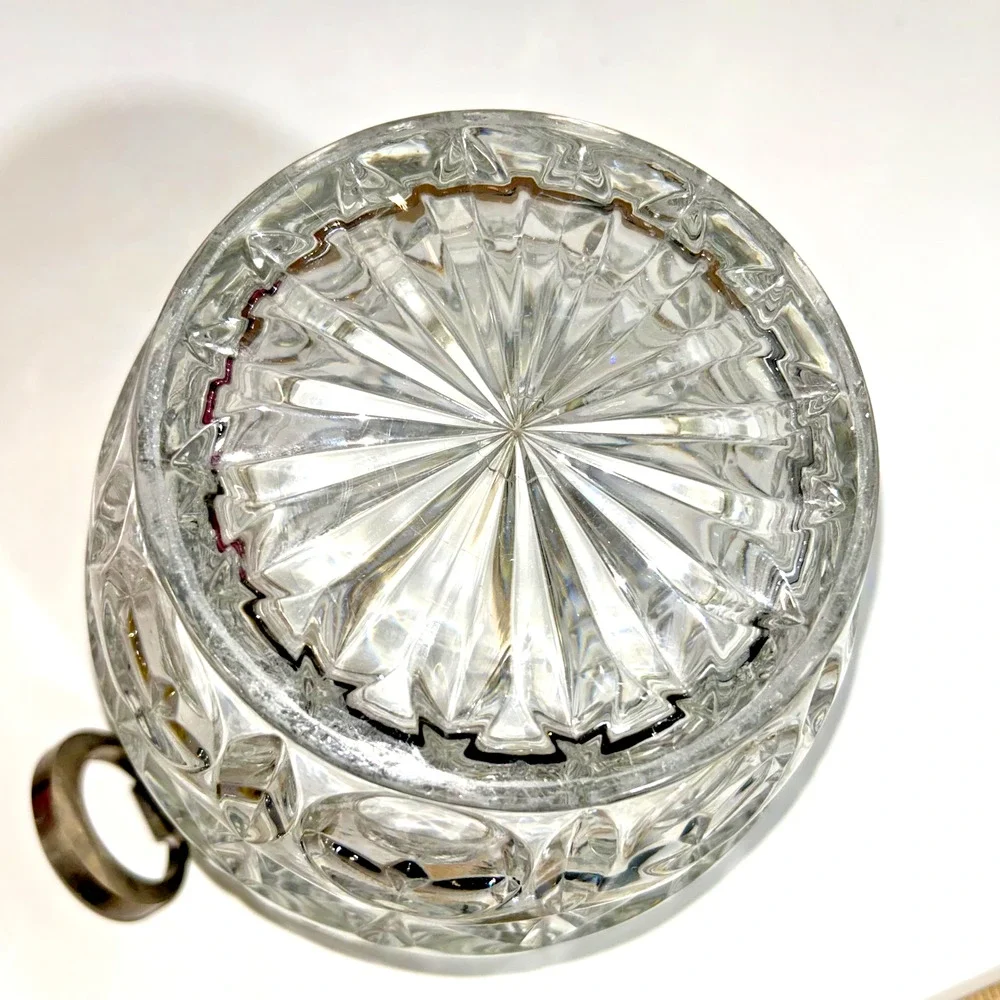 French Silver Plated Cut Glass Champagne Ice Bucket Hoop Handles Vintage EL